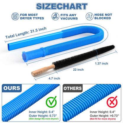PetOde 2 Pieces Dryer Vent Cleaner Kit Compatible with Most Vacuum Cleaner, Dryer Lint Brush and Vacuum Hose Attachment with Universal Connector, Quickly Lint Remover