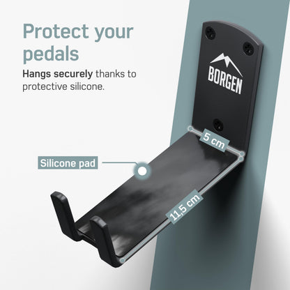 Borgen Bike Wall Mount - Bike Wall Rack Pedal for E-Bike, MTB or Road Bike with Support Bracket and Wall Protection Pads