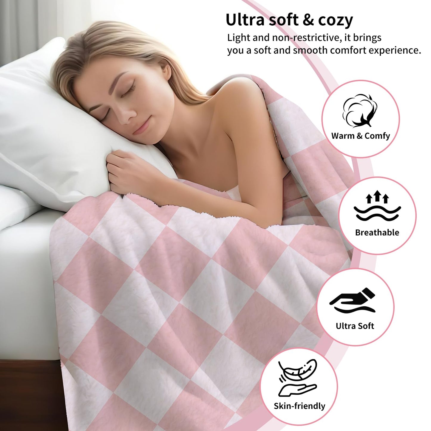 ANIOXCK Throw Blanket for Couch, 300GSM Warm Soft Cozy Flannel Blanket, Cute Blanket for All Seasons Bedroom Home Decor Gifts, Pink Cute Checkerboards 50x60 Inches