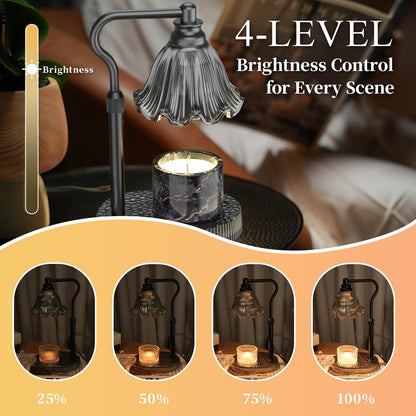WYghyronic Candle Warmer Lamp with Adjustable Height - Flameless 4-Level Dimmable Wax Warmer, Timer Function & Stylish Design in Multiple Colors（Black）