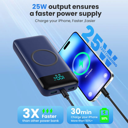 Wireless Portable Charger 40800mAh with 3 Built-in Cables,7-in-1 15W Wireless Charging Power Bank,25W PD QC 4.0 Fast Charging USB C LCD Display Battery Pack for iPhone 17/16/15/13,Samsung,Android etc