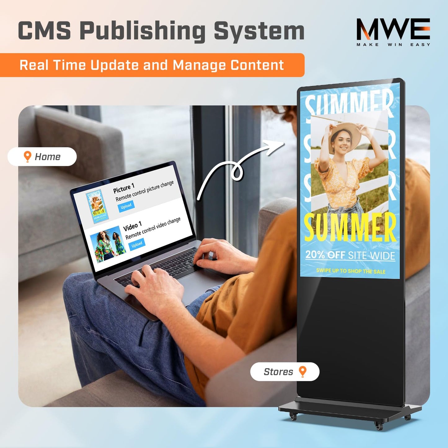 QIXZOCV MWE 55 Inch 4K Touchscreen Kiosk, Indoor Floor Standing Digital Signage Displays, Advertising Display LCD Totem, Interactive Display Poster Android System with Auto Media Player
