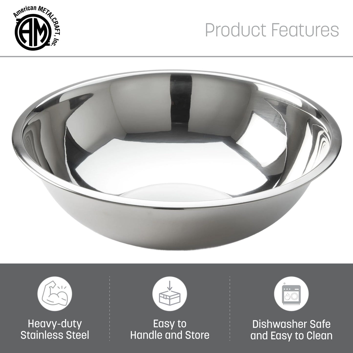 American Metalcraft 16" Stainless Steel Mixing Bowl - 13-Quart Durable Metal Bowls for Mixing, Large Stainless Steel Bowl