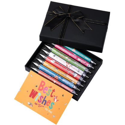 Sayglossy 8 Pcs Dog Lover Ballpoint Pens Retractable Black Ink Cartoon Dog Lover Pen with Black Gift Box and Greeting Card for Women Men Teacher Students Gifts Journaling School Office Supplies