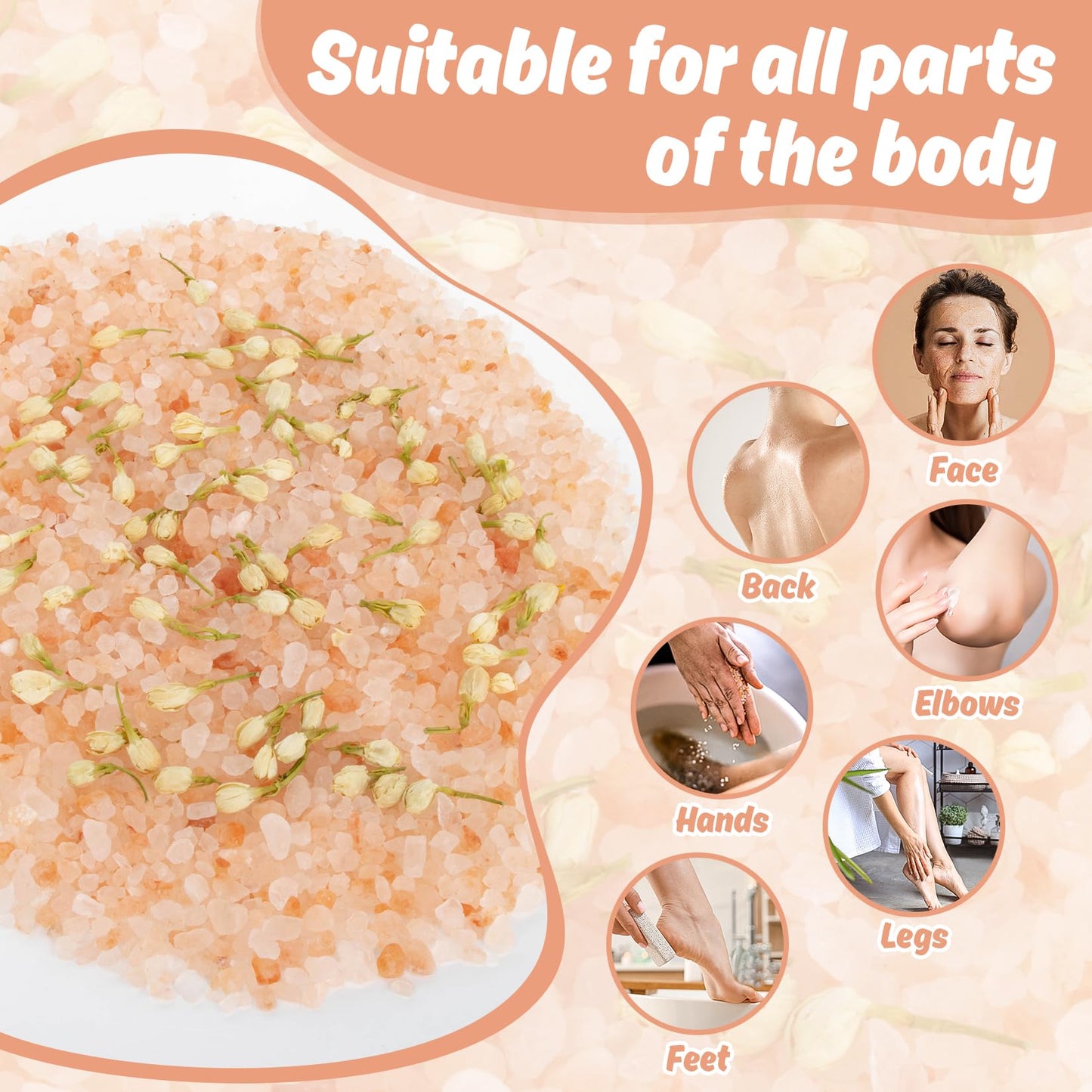 3 Pack Pink Bath Salts - Foot Soaking Salts Himalayan Pink Salt with Rose Petals Marigold and Jasmine Buds Himalayan Salt for Men and Women Nourishing Soothing and Relaxing Skin 140g(Pack of 1)