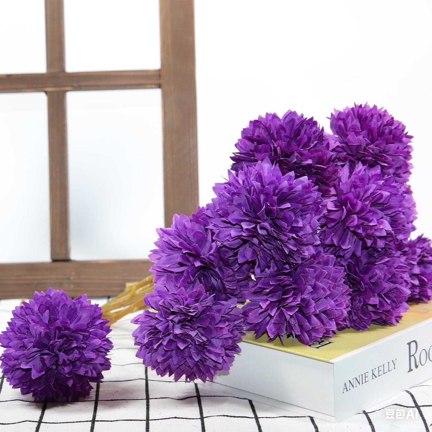 Tinsow 12 Pcs Artificial Flowers Purple Faux Ball Chrysanthemum Bouquet Flowers Wedding Bouquet for Home Garden Party Wedding Decoration