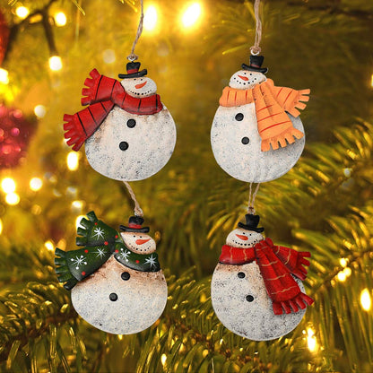 Rustic Metal Snowmen Ornament for Christmas Tree Decoration Snowman Christmas Hanging Ornament Xmas Holiday Decor(E-Snowmen Decor)