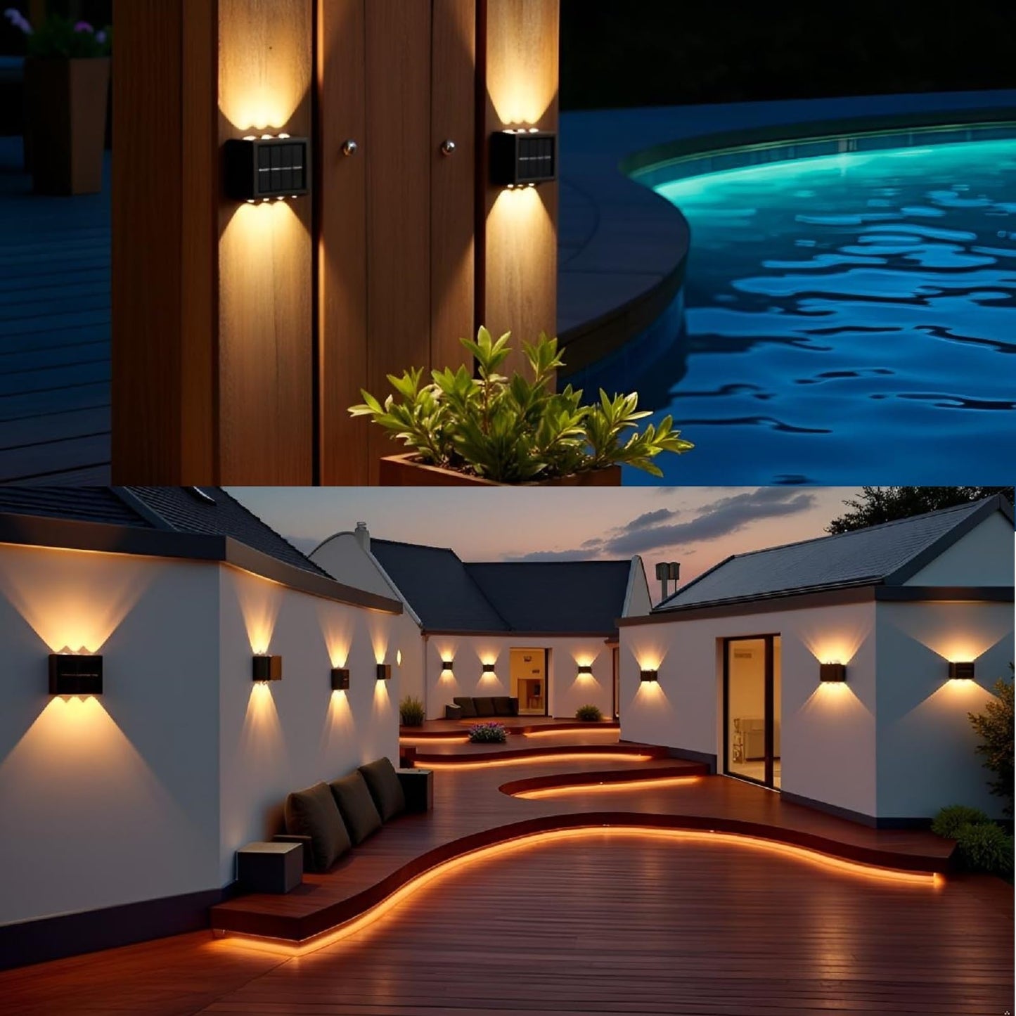 ASLIDECOR Solar Fence Lights Up and Down, 2 Pack Small Solar Step Light Waterproof, Warm White Deck Lighting Illuminate Outdoor for Patio Shed Pool