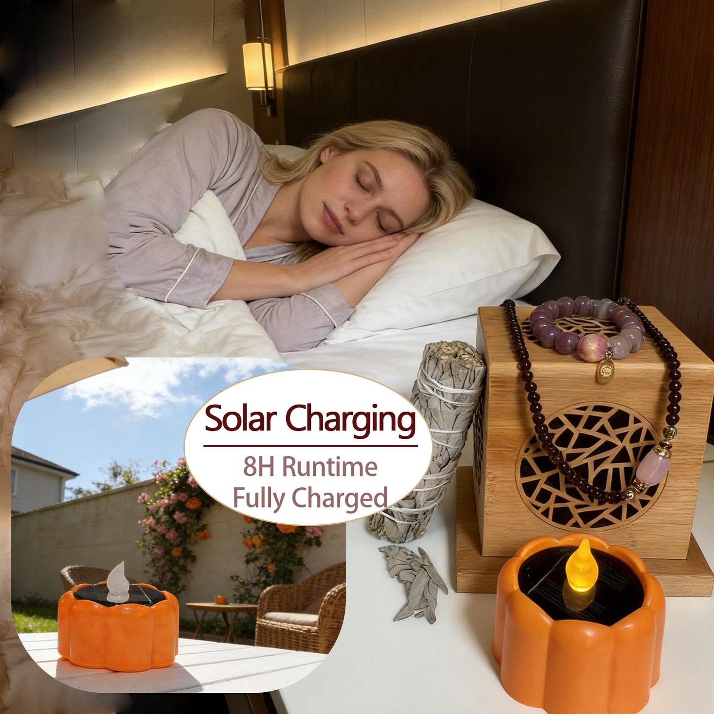 Sereniboo Bamboo Lantern Incense Holder 5-in-1 Incense Burner with Solar LED Candle Natural Bamboo Incense Box for Stick Cone Coil Sage Waterproof Outdoor Lantern for Yoga Meditation Home Decor