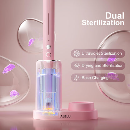 Electric Toothbrush Set with Drying & Sanitizing Holder, 8 Replacement Brush Heads, Transparent Rinse Cup, Smart Timer, USB Rechargeable for Adults