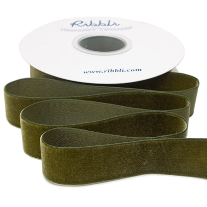 Ribbli Moss Green Velvet Ribbon,Polyester Velvet 1 Inches Continuous10-Yard Spool,Christmas Ribbon for Gift Wrapping,Floral Bouquets, Home Decor