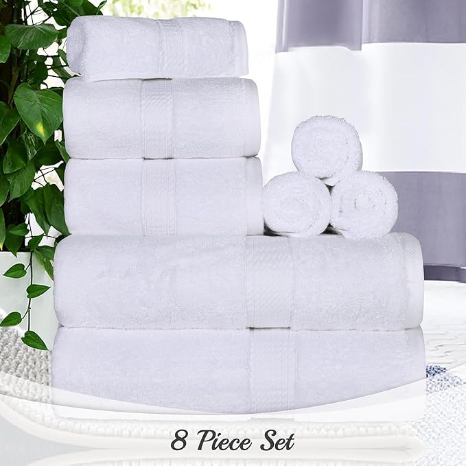 SUPERIOR Egyptian Cotton Pile 8 Piece Towel Set, Includes 2 Bath, 2 Hand