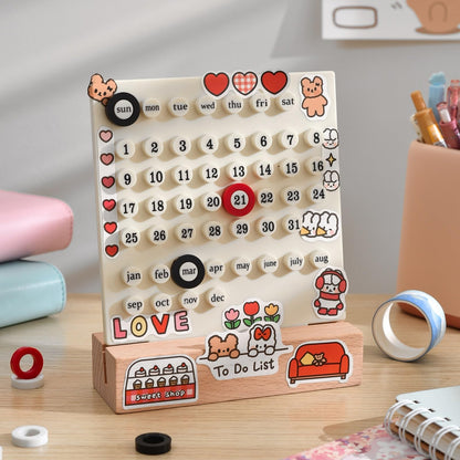 MEMORY FISH Wooden Desk Calendar Perpetual Calendar Retro Home Unique Gifts,Month Date Display, Desk Decorations for Office, Desk Accessories Aesthetic, Cute Desk Decor(Creamy white)