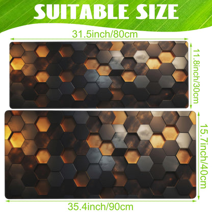 Eflxamz Desk Mat - Golden Honeycomb Technology Large Gaming Mouse Pad With Non-Slip Base and Stitched Edge, Extended Big Computer Keyboard Pad, 35.4"x15.7"