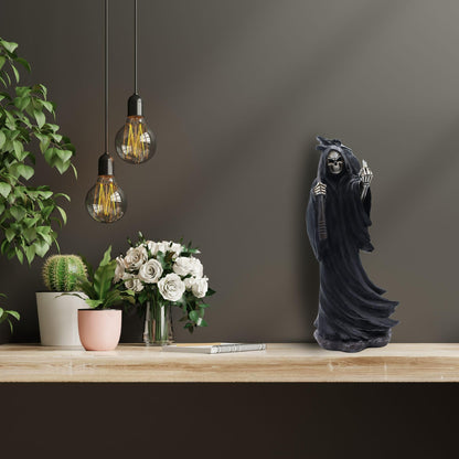 Candy Creations On Cloud 9 Grim Reaper Holding Up Middle Finger Statue, Death Halloween Gothic Figurine, Horror Home Decor