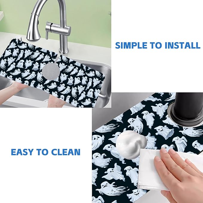 Halloween Ghost Kitchen Sink Splash Guard Mat Absorbent Fast Drying Mat Faucet