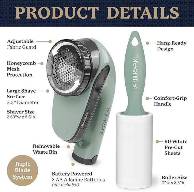 Farberware Fabric Shaver & Lint Remover Set–Battery Operated Sweater Shaver