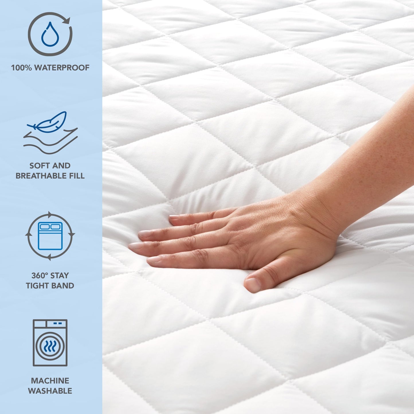 Arkwright Waterproof Mattress Pad Cover (Twin) 15 in. Drop, Quilted Mattress Protector Cover, Soft Polyester Microfiber, Deep Pockets, Machine Washable Mattress Topper, White