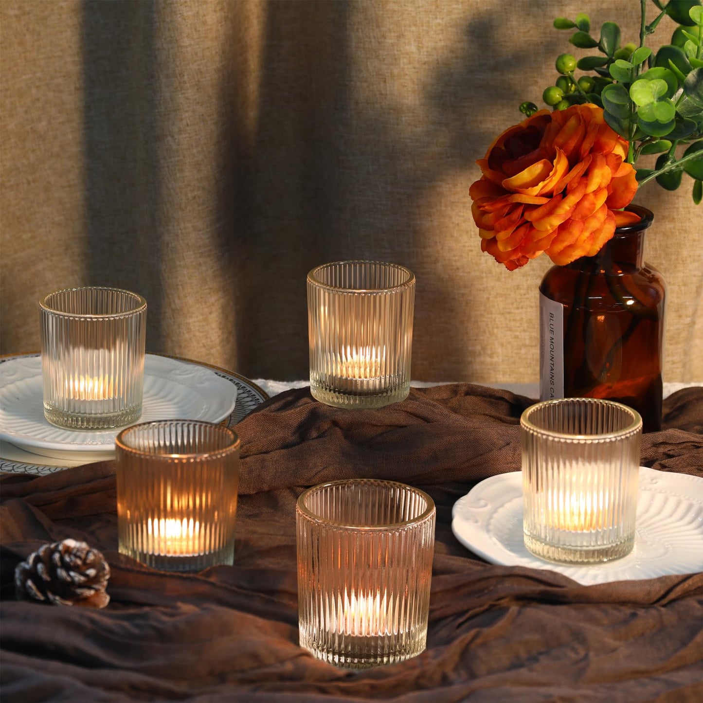 36 Pack Votive Candle Holders Bulk, Clear Tealight Candle Holder for Table Centerpiece, Ribbed Votive Holders for Wedding, Home Decor, Baby Shower Decor, Special Occasions(36)