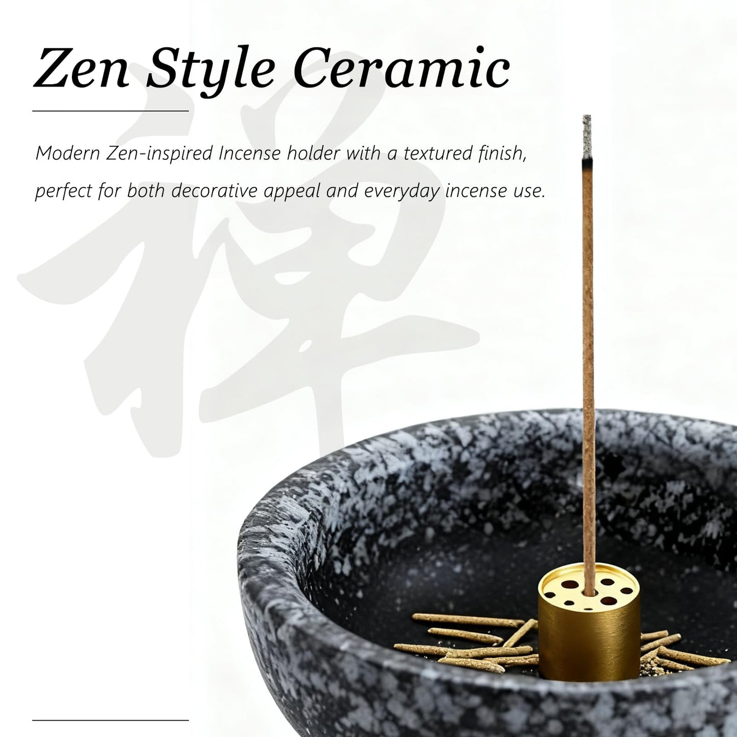 Japanese Ceramic Incense Burner, Handmade Zen Incense Holder with 9-Hole Brass Stick Holder, Ash Catcher Bowl for Meditation, Smudging, Aromatherapy, and Home Decor