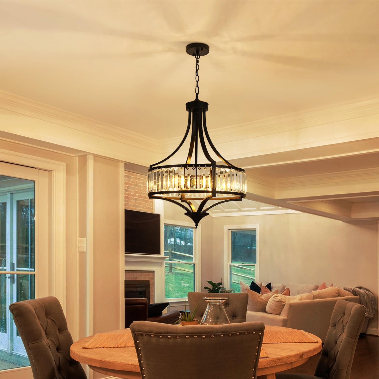 CNRATYE 20" Modern Farmhouse Crystal Chandeliers for Dining Room, 5-Light Black Antique Pendant Chandelier, Contemporary Hanging Light Fixture for Living Room Bedroom Foyer Kitchen Island Entryway