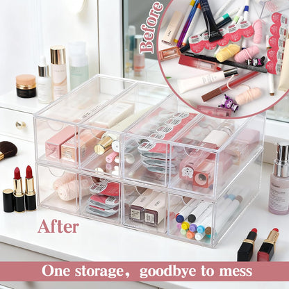 chunhai 2 Pack Sunglasses Organizer, Acrylic Eyeglass Case Clear Eyeglass Holder Eyewear Display Case with 4 Drawers for Women and Men, Jewelry Watch Storage