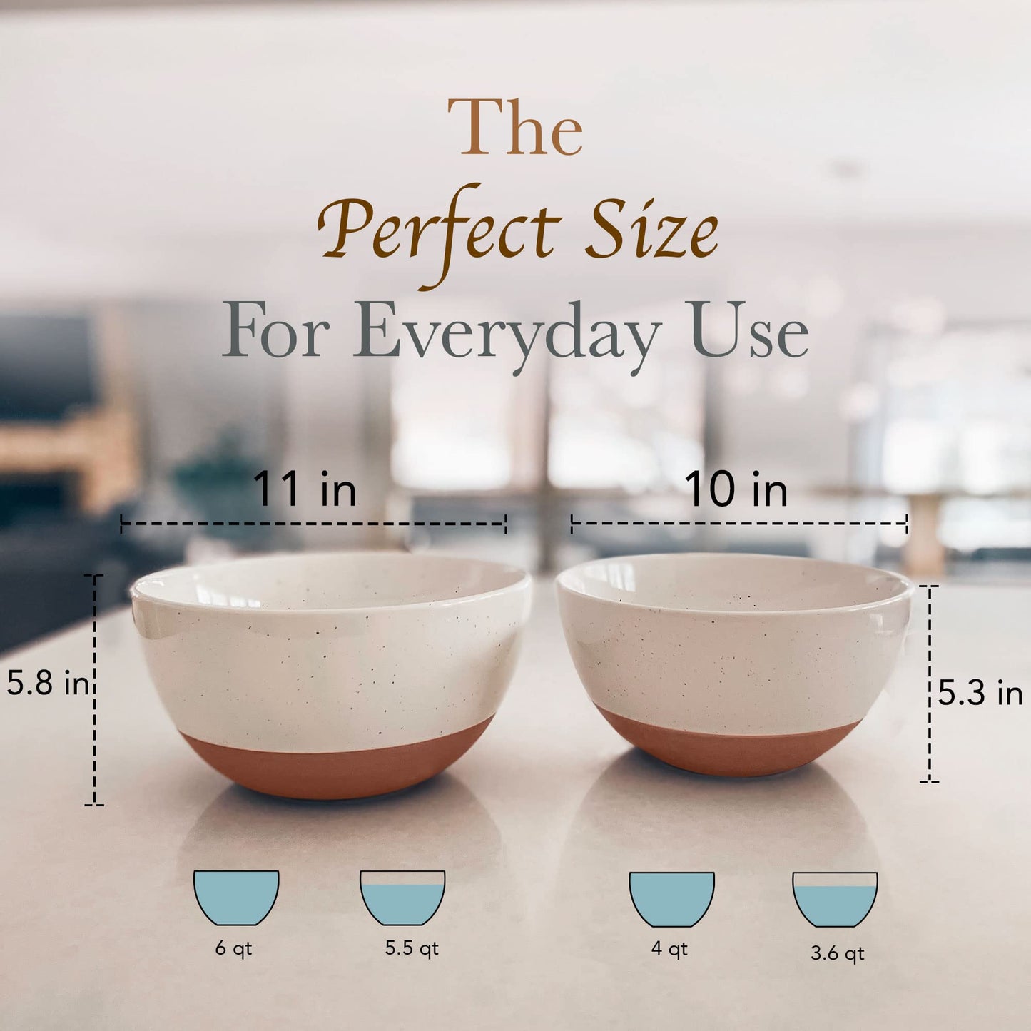Mora Ceramic Large Mixing Bowls - Set of 2 Nesting Bowls for Cooking, Serving, Popcorn, Salad etc - Microwavable Kitchen Stoneware, Oven, Microwave and Dishwasher Safe - Extra Big 5.5 & 3.6 Qt - White