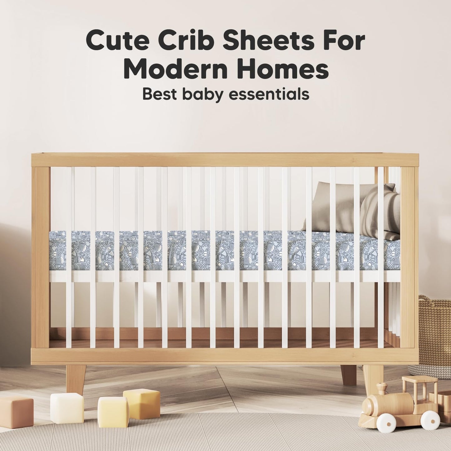 KeaBabies 2-Pack Organic Cotton Crib Sheets for Boys, Girls - 52x28 Fitted Crib Mattress Sheet Neutral, Breathable Cover for Baby Bed Set, Toddler Mattress, Soft & Cute Prints (Excavation)