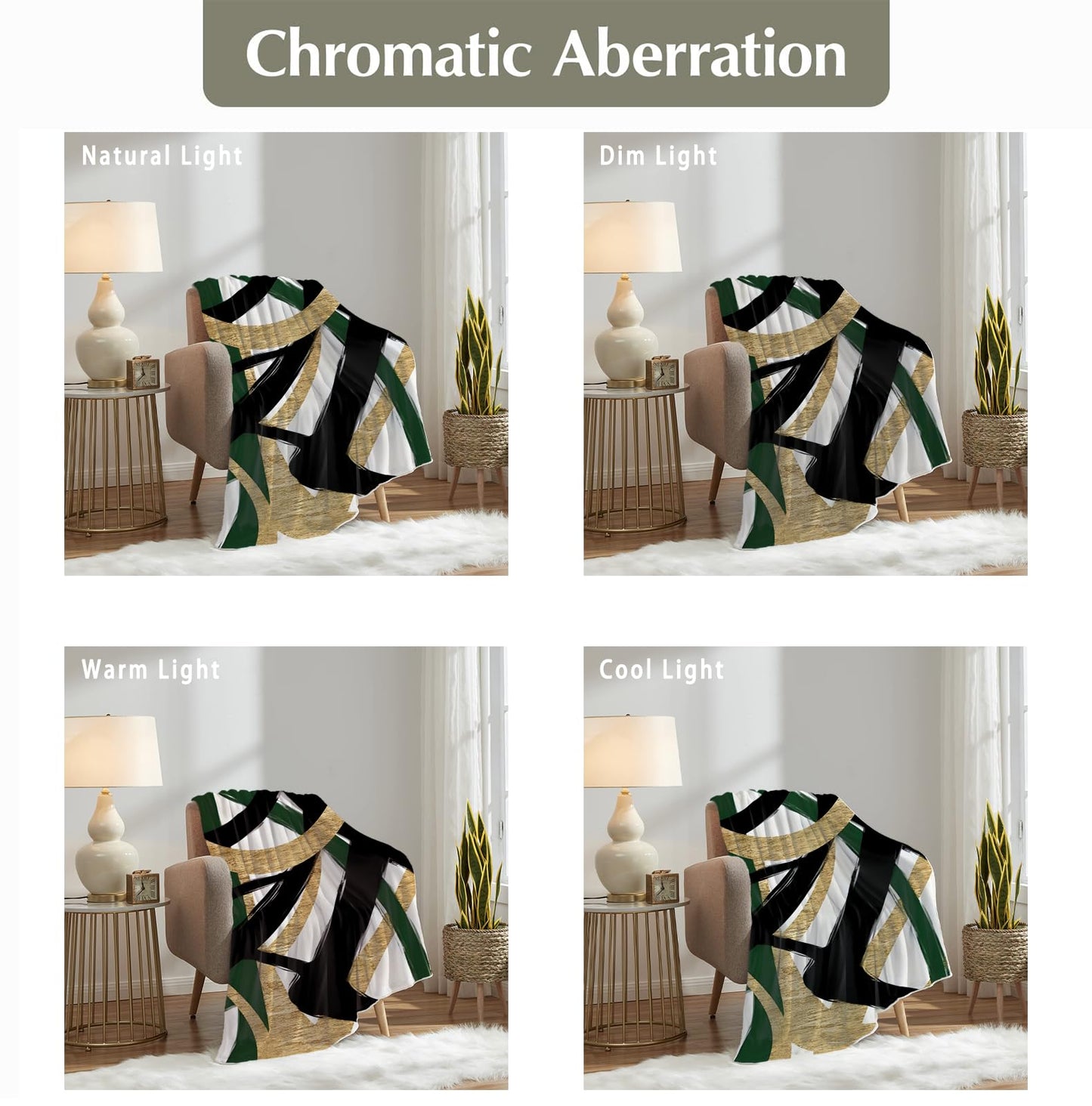 SPBL&L Abstract Black White and Gold Grenn Blanket, Minimalist Modern Ink Line Throw Blanket for Bed Couch Bedroom Living Room, Modern Room Home Decor