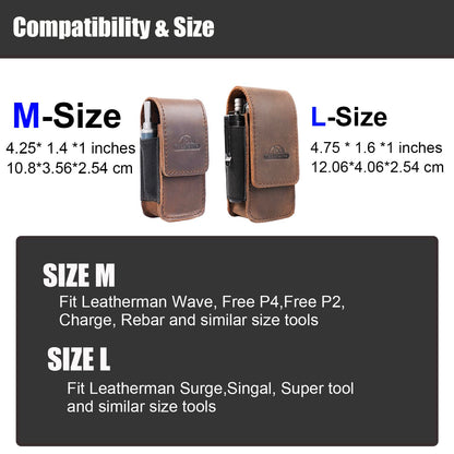 Topstache Leather Multitool Sheath for Belt - EDC Belt Organizer for Leatherman, Gerber - Magnetic Closure Multitool Holster Pouch Fits Folding Tool - Leather Multi Tool Case, M, Darkbrown