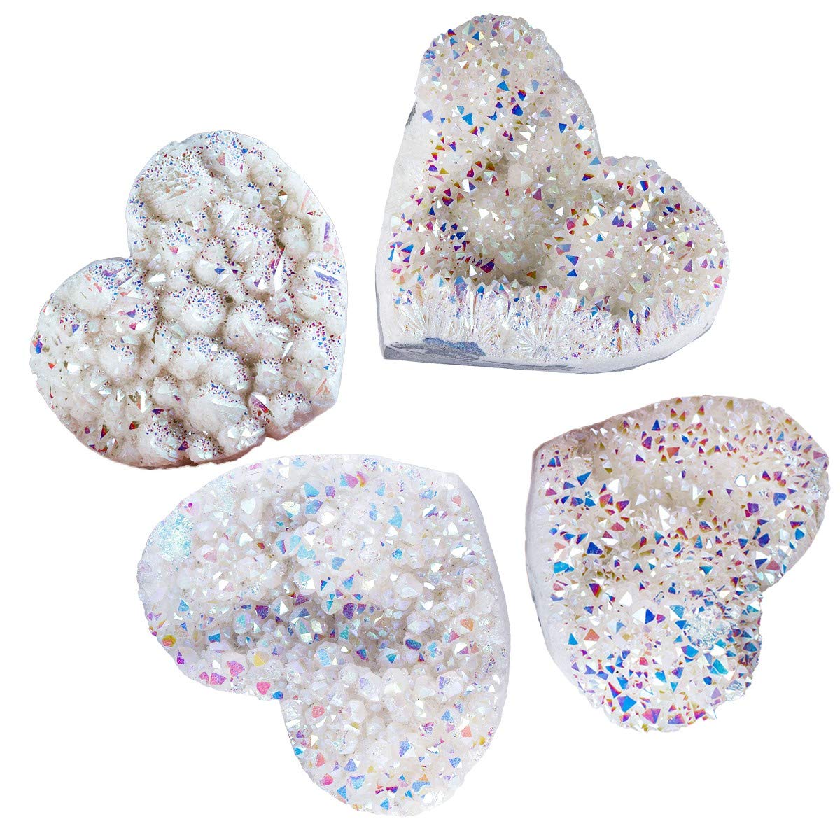 Rockcloud Titanium Coated AB Crystal Cluster Druzy Geode Heart Shape Gemstone Figurine for Meditation Reiki Healing Home Decoration, White