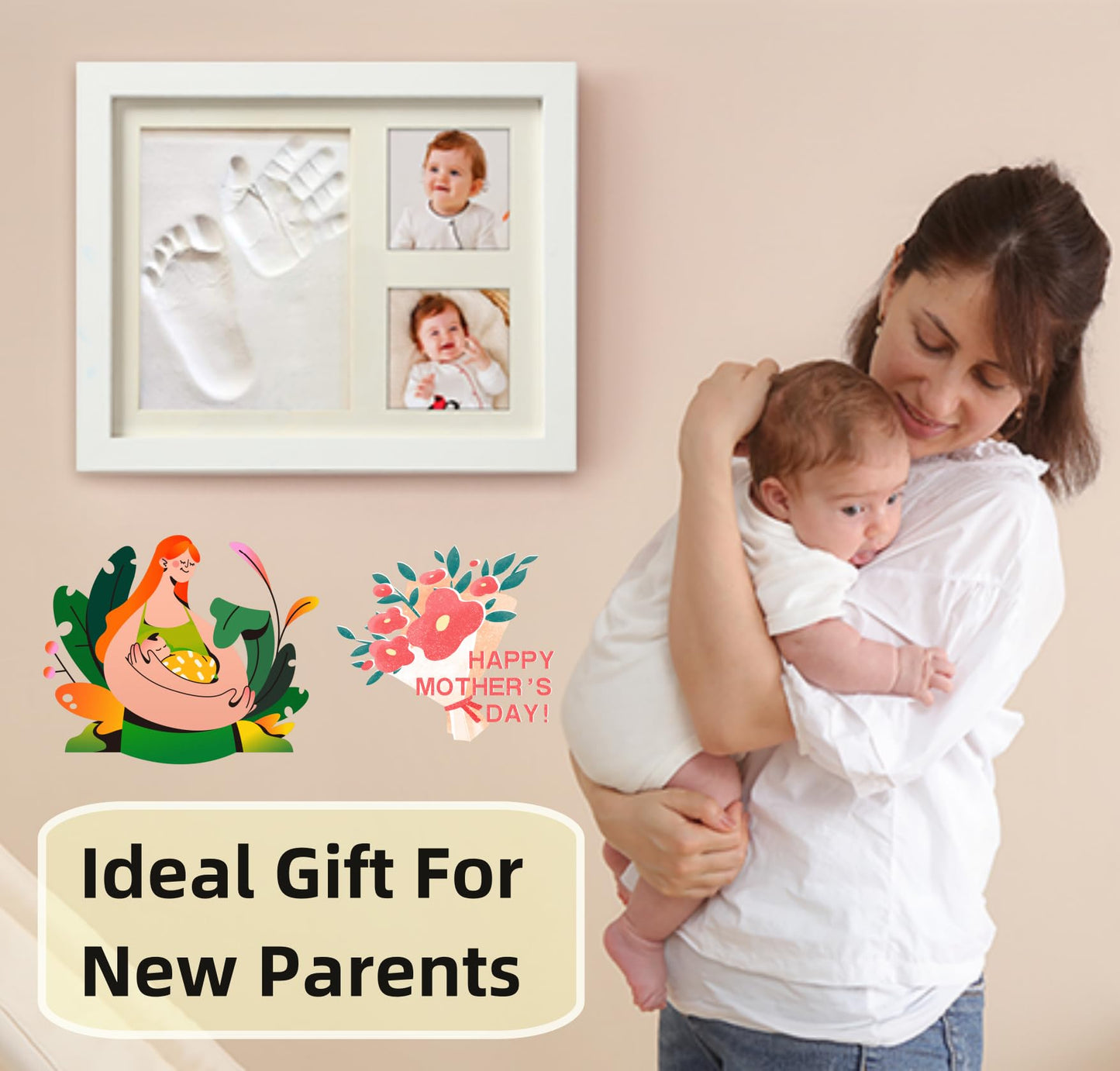 PewinGo Footprint & Handprint Clay Kit, Baby Photo Frame Kit for Newborn Baby Girls and Boys, Baby Shower Gifts,Baby Registry, New Parents Gift, Perfect Baby Memory and Nursery Room Decoration-WHITE