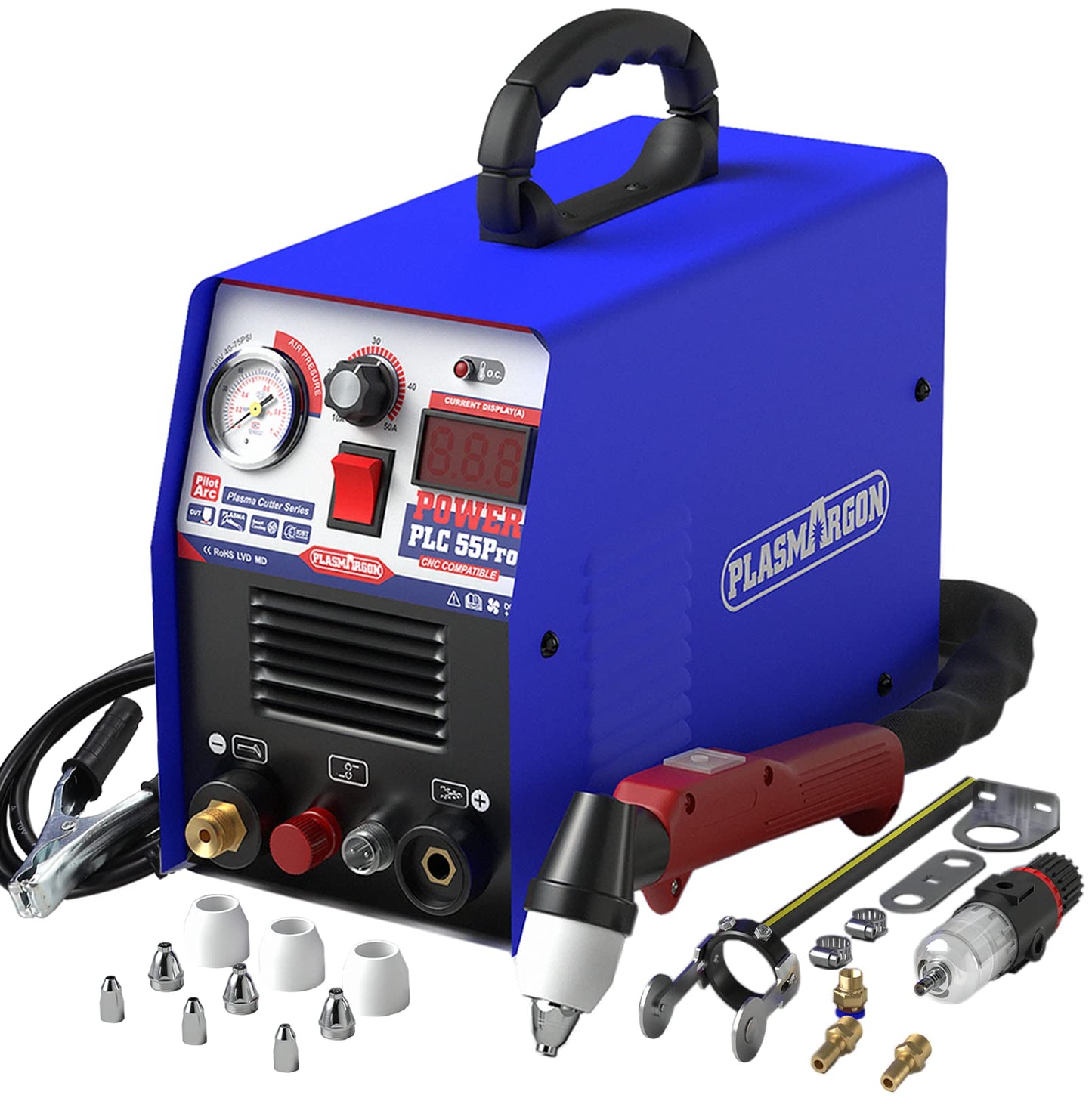 PLASMARGON PLC55Pro Plasma Cutter machine,110V/220V 55Amp Non-Touch Pilot Arc HF Air Power,Inverter IGBT 1/2 Inch Clean Cut LED Digital Display Plasma Cutting Machine