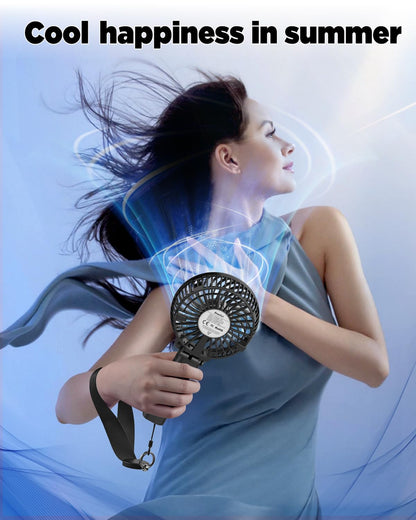 EasyAcc Handheld Fan Portable USB Fan 3 Speeds [Lifetime Service] 180° Foldable Powered Personal Mini Electric Fan With Rechargeable Battery Folding Adjustable Speeds Fan Home Travel Outdoor Black