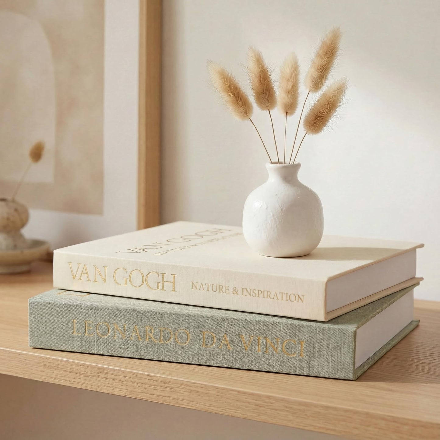 Aesthetic Decorative Books - Set of 2 Linen Boxes with Gold Lettering, Enhance Your Coffee Table, Bookshelf or Mantle Decor - Fake/Faux Books for Home Decoration, Photo & Keepsake Storage