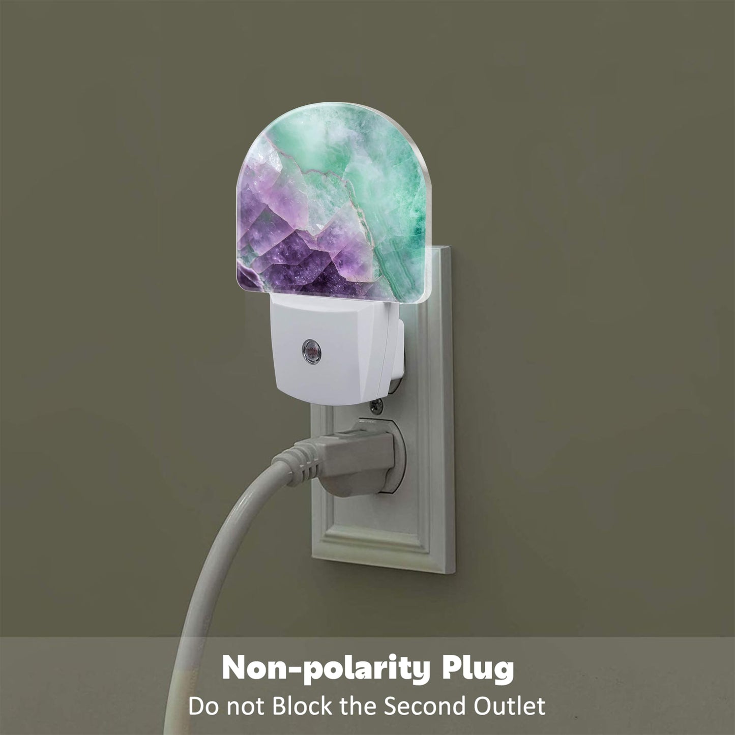 sndheke Purple Green Fluorite Marble Night Light, Luxury Rock Gemstone Dusk to Dawn Night Light Plug in,0.5w Energy Saving Sleep Friendly NightLight for Kids Boys Girls Home Decor