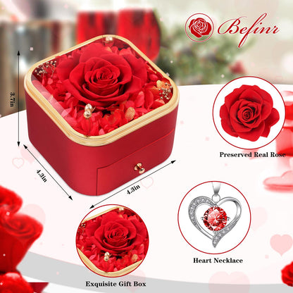 Beferr Valentines Day Gifts for Her Preserved Real Rose with Necklace Eternal Roses Forever Flowers for Delivery Prime Mothers Anniversary Birthday Gifts for Women Mom Grandma Wife Daughter Girlfriend
