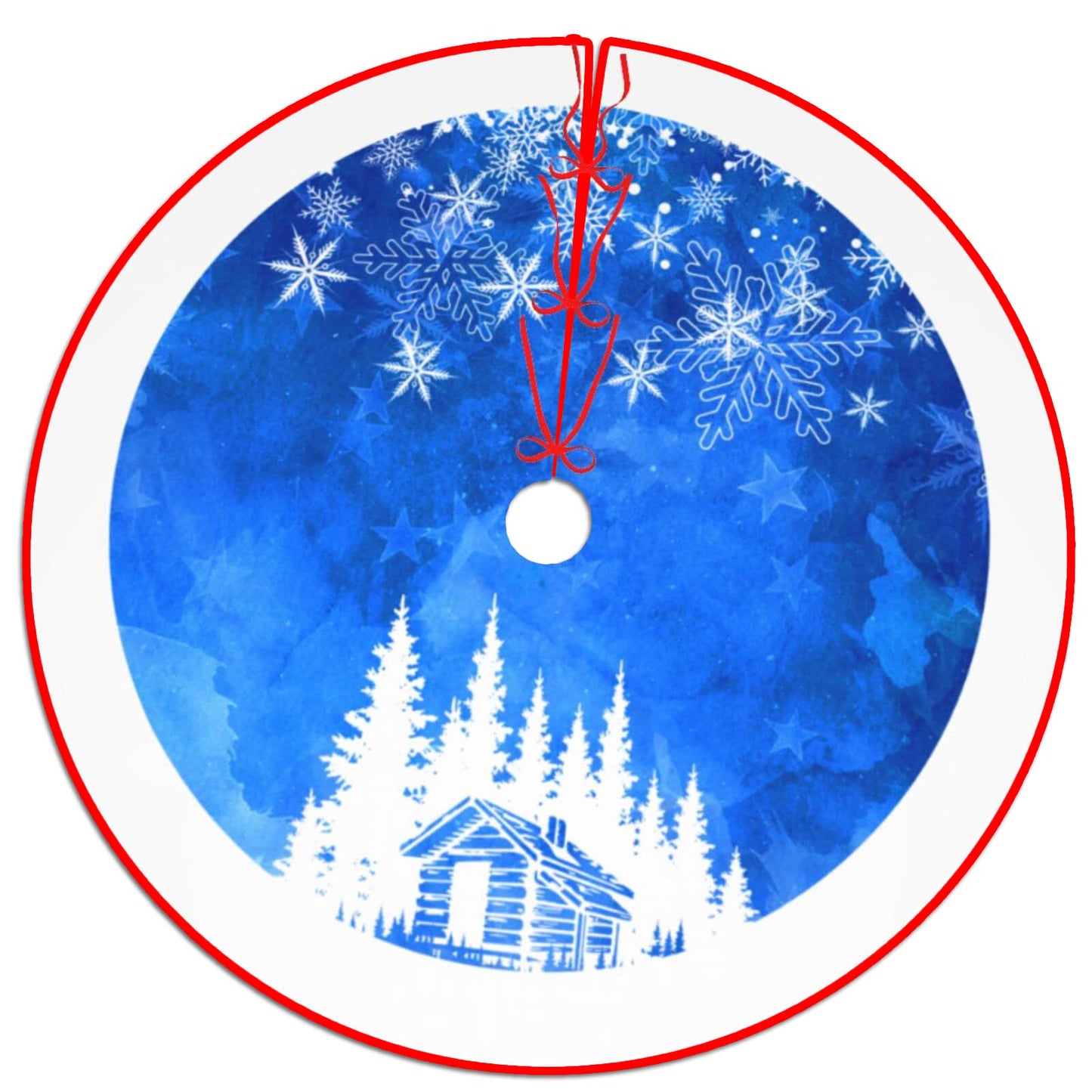 48 Inches Blue Christmas Tree Skirt Rustic Thick Xmas Tree Skirt with Snowflake Winter Happy New Year Decoration for Home Holiday Party