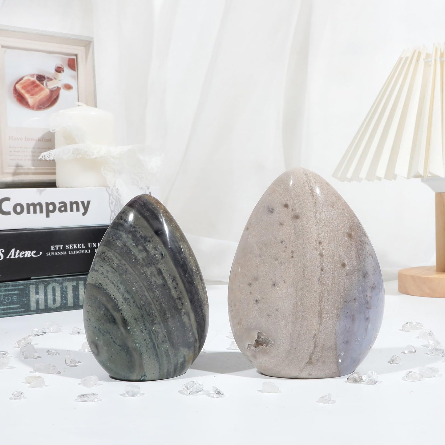 mookaitedecor Natural Ocean Jasper Crystal Specimen, Irregular Self Standing Polished Healing Stone for Meditation Home Office Decor, 1.01-1.5 LB