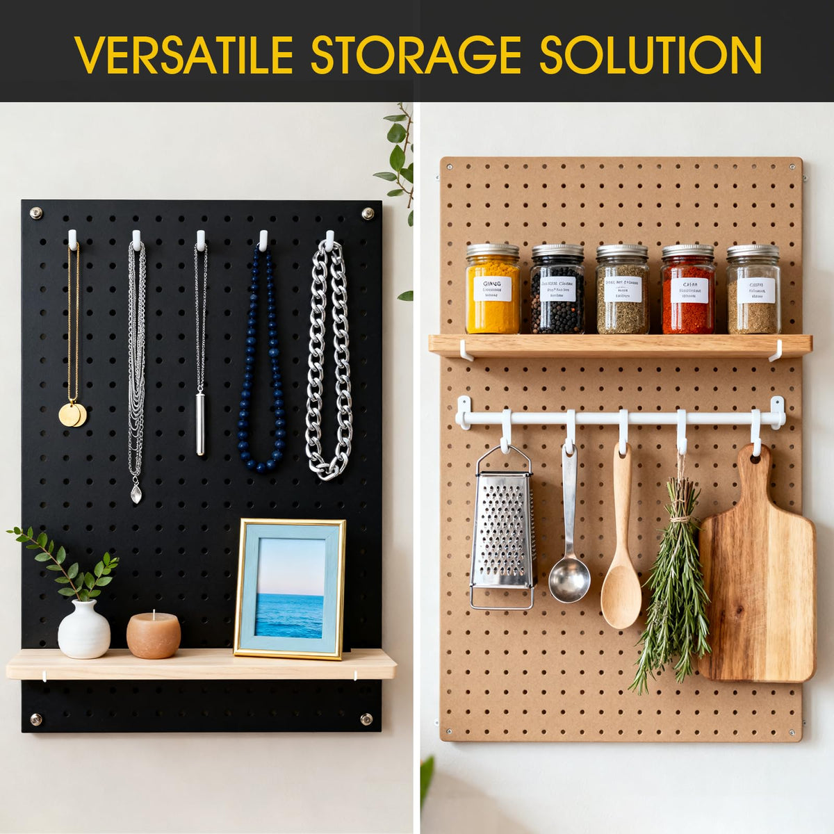 MVRPOWER Pegboard Shelf Set of 2, High Stability Wooden Shelf with 2 Metal Hooks, 15.7" x 6.1" Wooden Peg Board Organizer
