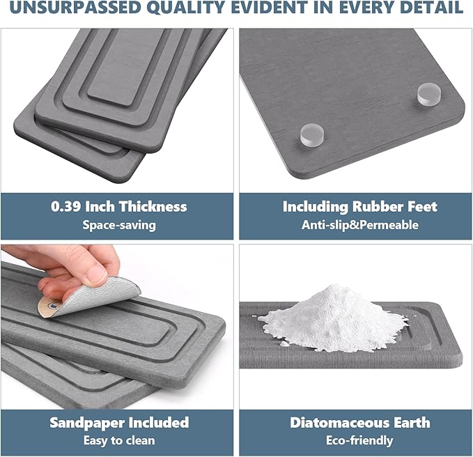 Faucet Mat for Kitchen Sink, Rapidly Absorbing Diatomite Fast Drying Stone