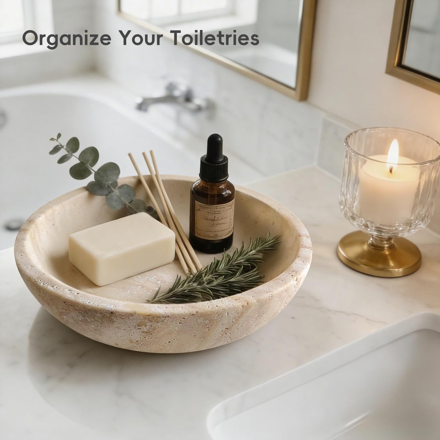SZGYCSM Travertine Bowl,Decorative Bowl Modern Key Bowl for Entryway Table, Pedestal Bowls for Dining Table Center,Living Room, Kitchen Decor Modern Home Decor Marble Bowls (7.8 Inch)