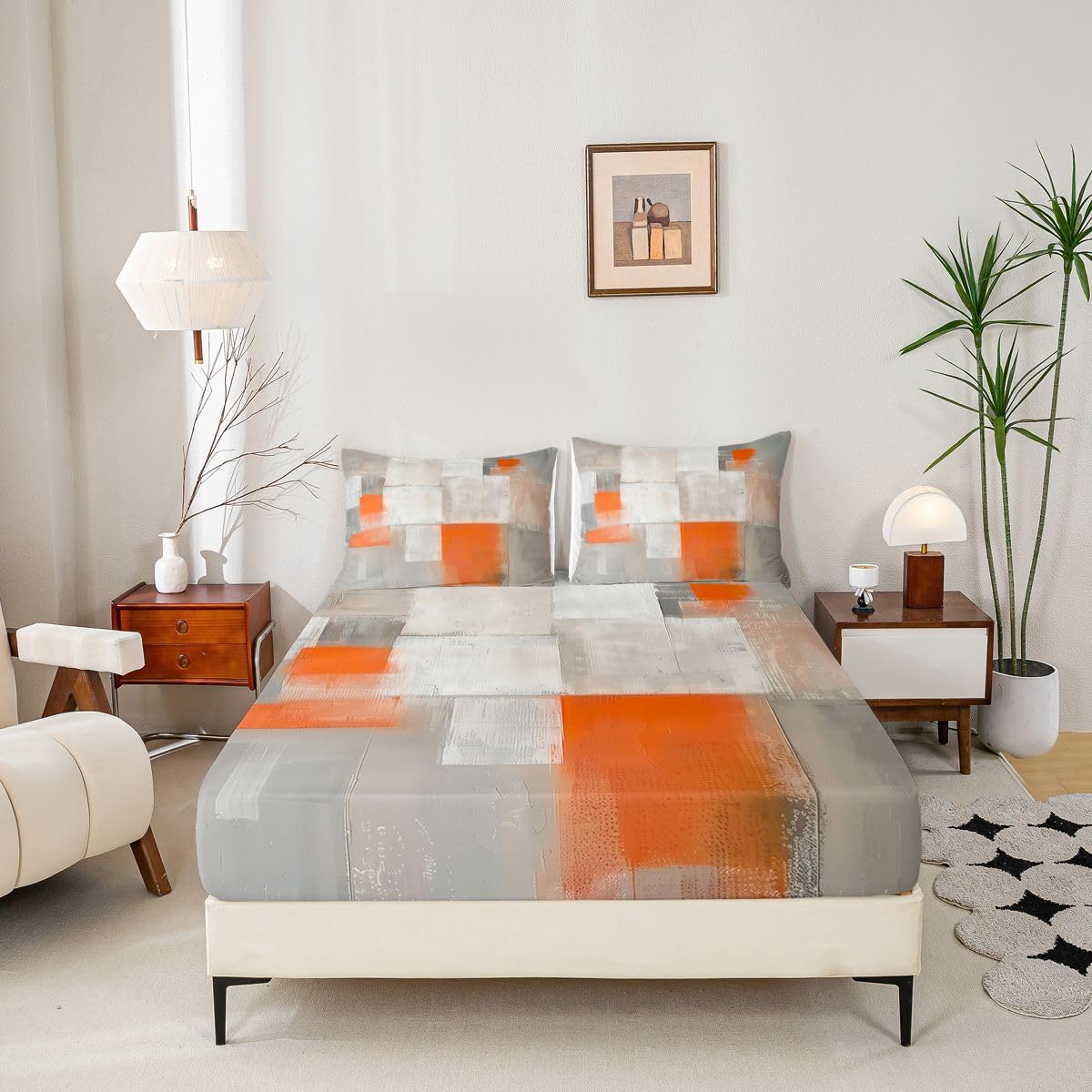 jejeloiu Abstract Fitted Sheet with 2 Pillowcases Full Size Orange Ombre Bed Sheets Set 16" Deep Pocket Boys Girls Modern Art Bedding Luxury Teens Bedroom Decor Breathable Soft Lightweight Microfiber