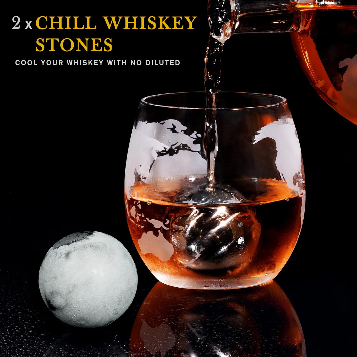 PONPUR Gifts for Men Dad Fathers Day, Whiskey Decanter Globe Set with 2 Ball Stones & 2 Glasses, Anniversary Birthday Gifts for Him Husband Boyfriend Brother, Cool Stuff Gift for Bourbon Scotch