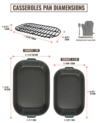 MCCSI Casserole Dishes for Oven Lasagna Baking Pan 6-Pack Set with Handle & Rack 14&17 Inch Large Deep Enamel Roasting Pan, 572°F Heat Resistance Dishwasher Safe NonStick Wedding Kitchen Gift Bakeware