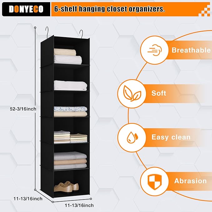 Hanging Closet Organizer and Storage 6-Shelf, Easy Mount Foldable Hanging