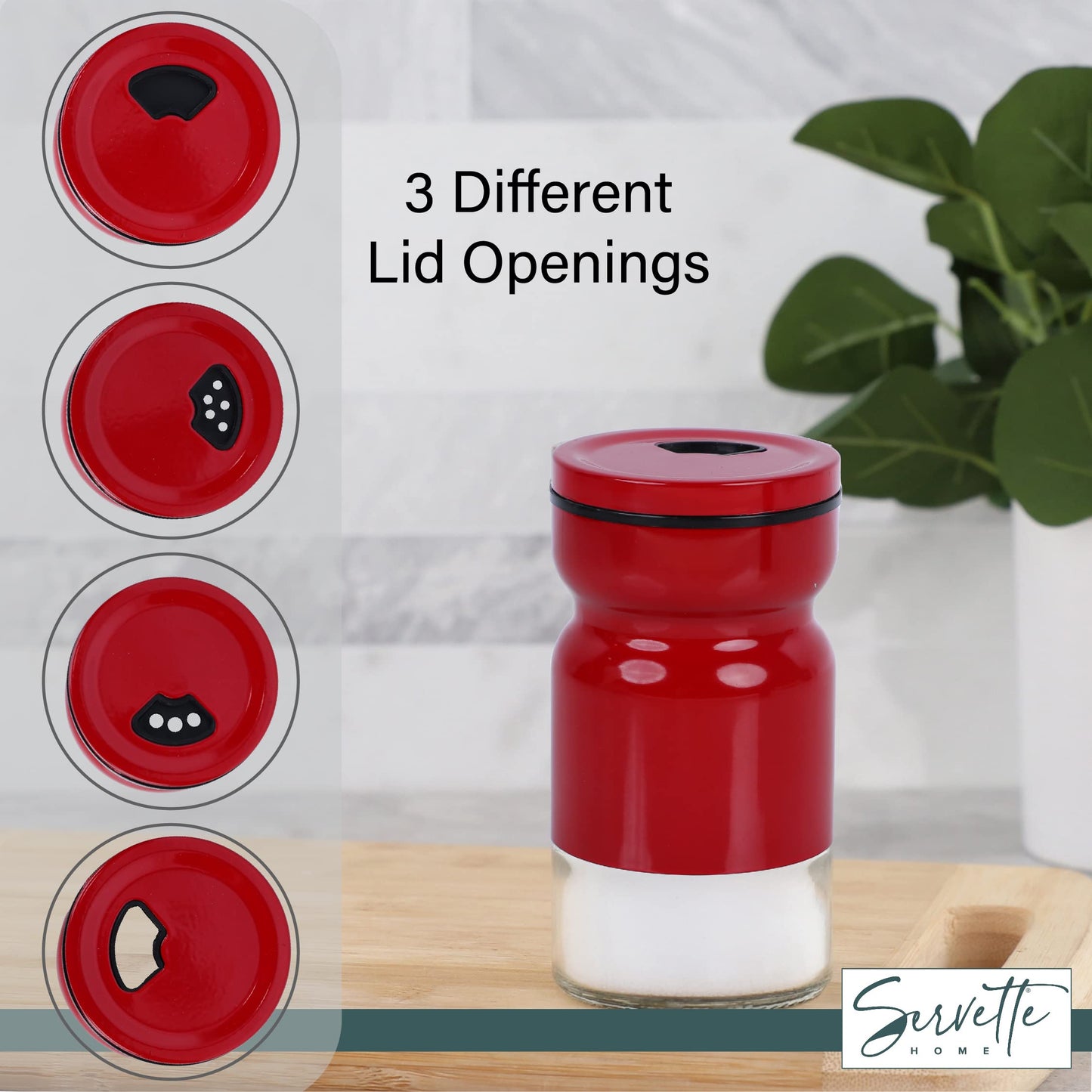 Glass & Metal Salt and Pepper Shaker - Set of 2 Red