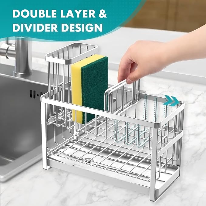 Sinnsally Kitchen Sponge Holder, 2 Tier Sink Caddy Organizer