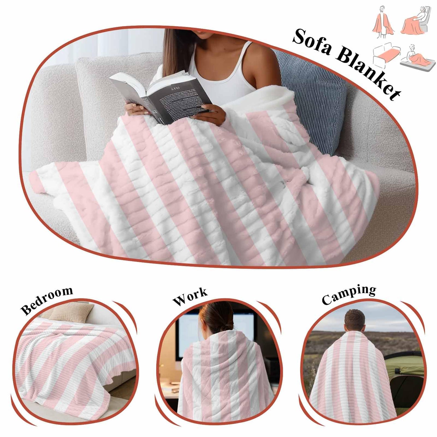 Pink Striped Throw Blanket, Farmhouse Vertical Stripes Fluffy Soft Blankets for Couch Bed Travel, Simple Plush Microfiber Striped Flannel Modern Blankets, Lightweight Sofa Blankets 30"x40"