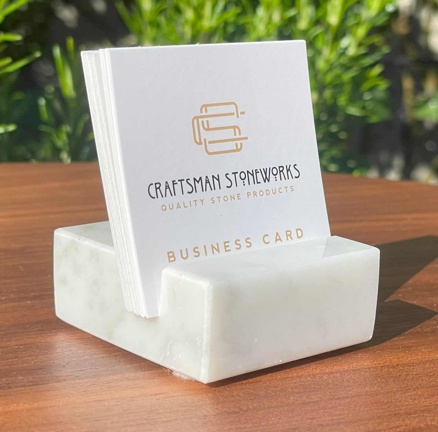 NIANWUDU Miscellany Square Business Card Holder White Carrara Marble